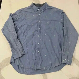 J. Crew Blue Bi-Plane Airplane Print Button Front Oxford Shirt Men’s Size XL